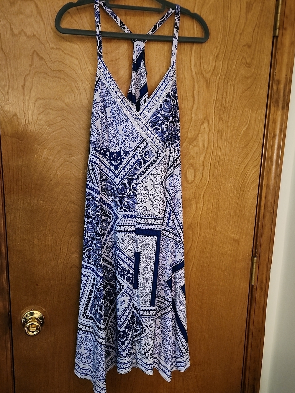 INC International Concepts Navy and White Printed Midi Dress with Racerback